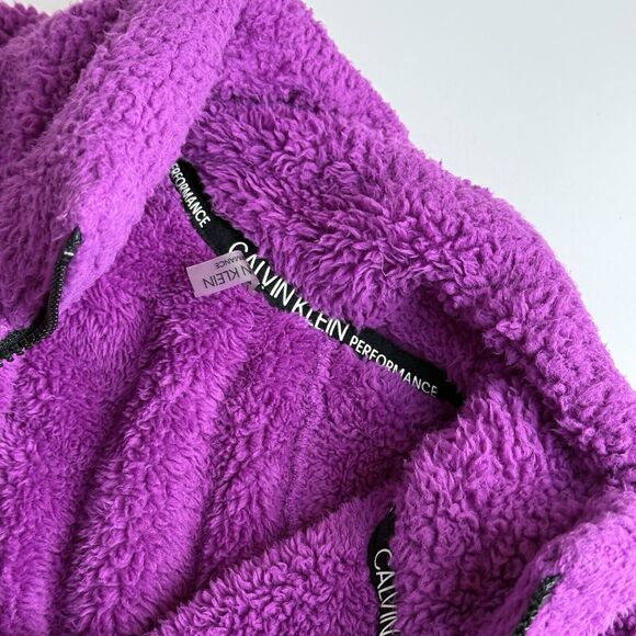 Calvin Klein Performance Women's M Long Sleeve‎ Cropped Purple Sherpa Pullover - Picture 4 of 10